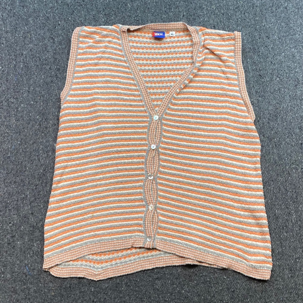 Tail Sweater Vest Sz XL Women Orange Grey Striped Retro Preppy Button Front Knit